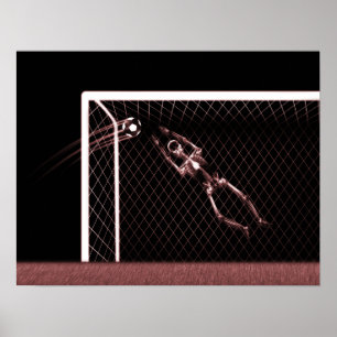 XRAY SKELETON SOCCER GOALIE RED POSTER