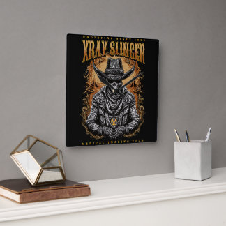 XRay Slinger Skeleton Cowboy Square Wall Clock