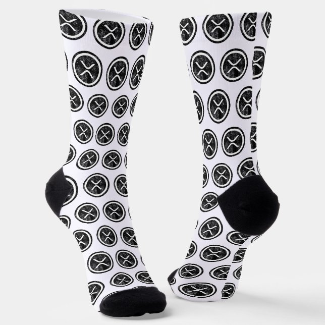 XRP Distressed Black Coin Logo Socks (Angled)