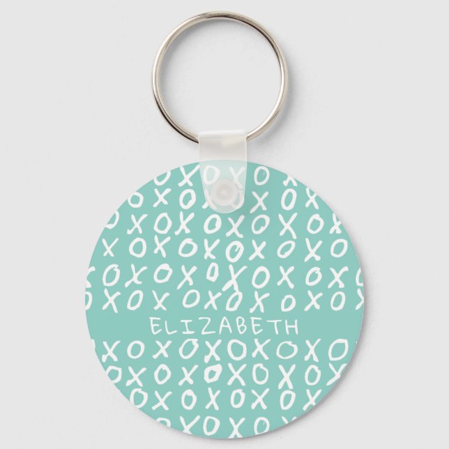 X's and O's personalised on riptide teal Key Ring (Front)