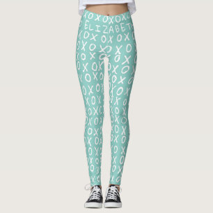 X's and O's personalised on riptide teal Leggings