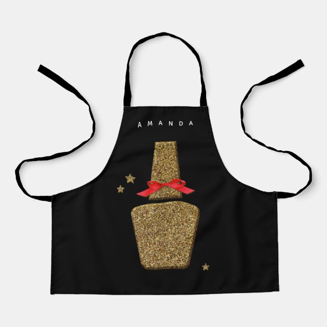XS Nail SALON apron - Golden nail polish black (Front)