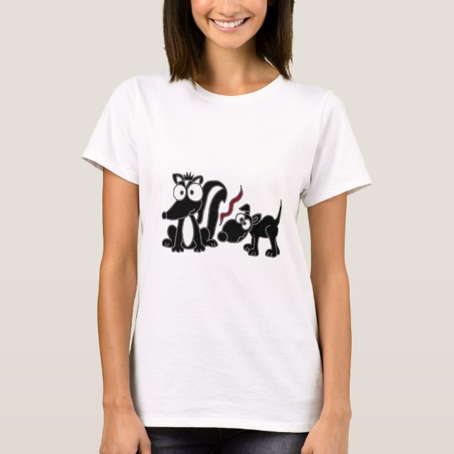 XX- Dog Sniffing Skunk Butt Cartoon T-Shirt (Front)