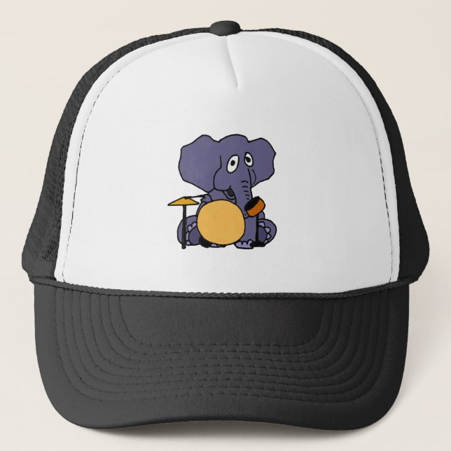 XX- Elephant Playing Drums Trucker Hat (Front)