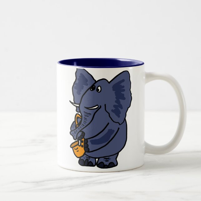 XX- Elephant Playing Saxophone Two-Tone Coffee Mug (Right)