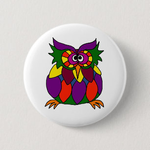 XX- Funky Owl Art Cartoon 6 Cm Round Badge