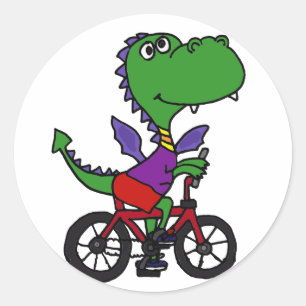 XX- Funny Dragon Riding Bicycle Classic Round Sticker