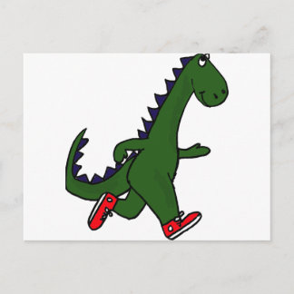 XX- Funny jogging dinosaur with Red Sneakers Postcard