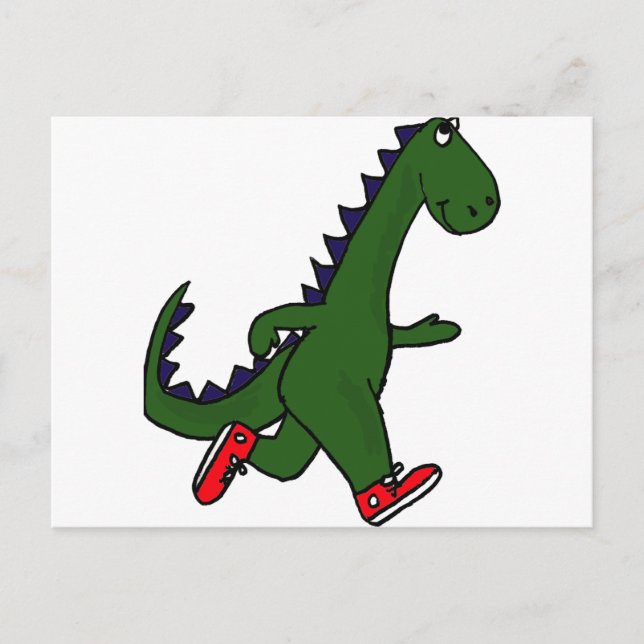 XX- Funny jogging dinosaur with Red Sneakers Postcard (Front)
