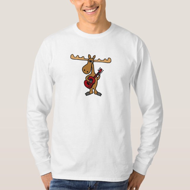 XX- Funny Moose Playing Guitar Cartoon T-Shirt (Front)