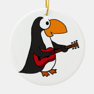 XX- Funny Penguin Playing Guitar Ceramic Tree Decoration
