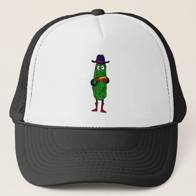 XX- Funny Pickle Playing Harmonica Cartoon Trucker Hat (Front)