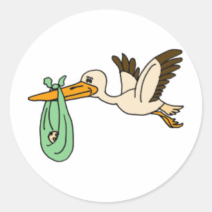 XX- Funny Stork Carrying Baby Classic Round Sticker