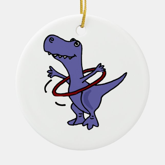 XX- Funny T-rex Dinosaur Using Hula Hoop Ceramic Tree Decoration (Front)