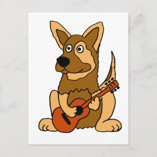 XX- German Shepherd Puppy Playing Guitar Cartoon Postcard