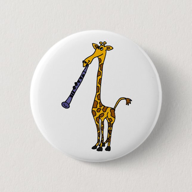 XX- Giraffe Playing the Clarinet 6 Cm Round Badge (Front)