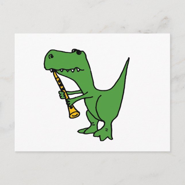 XX- Hilarious T-rex Dinosaur Playing the Clarinet Postcard (Front)