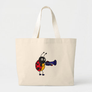 XX- Ladybug Playing Trumpet Cartoon Large Tote Bag