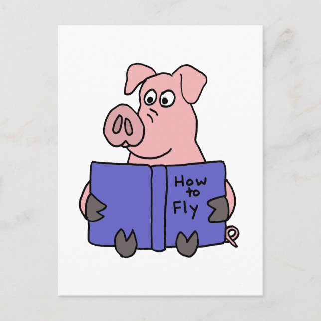 XX- Pig Reading How to Fly Book Postcard (Front)