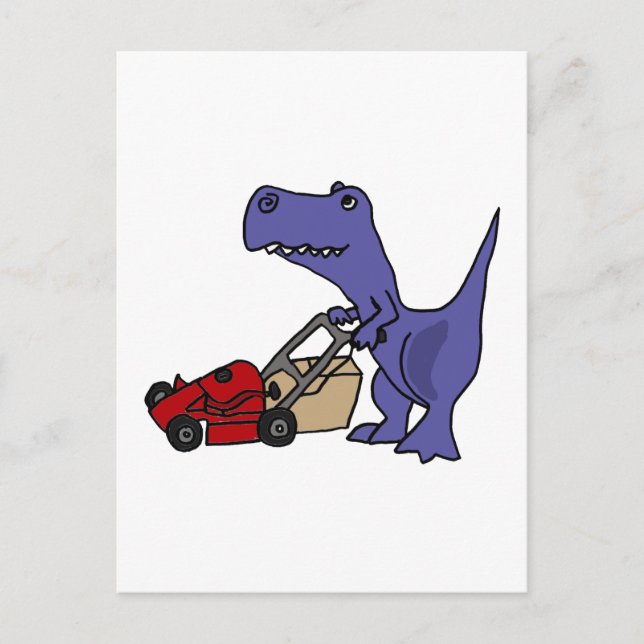XX- T-rex Dinosaur Pushing Lawn Mower Postcard (Front)