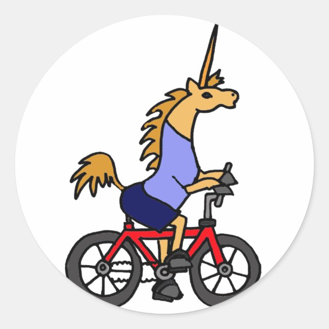 XX- Unicorn Riding Bicycle Cartoon Classic Round Sticker (Front)