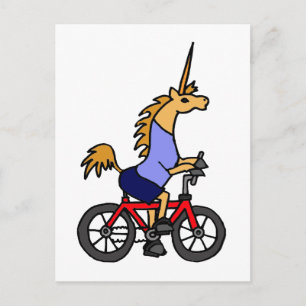 XX- Unicorn Riding Bicycle Cartoon Postcard