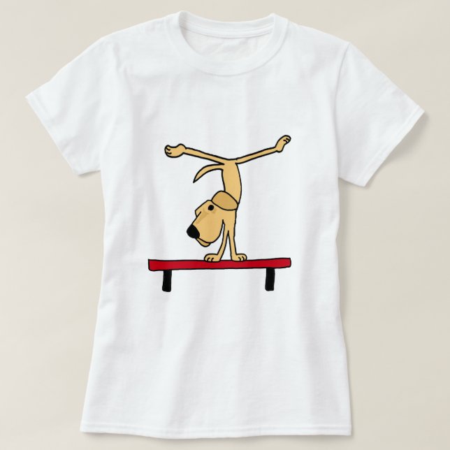 XX- Yellow Labrador on Balance Beam Cartoon T-Shirt (Design Front)