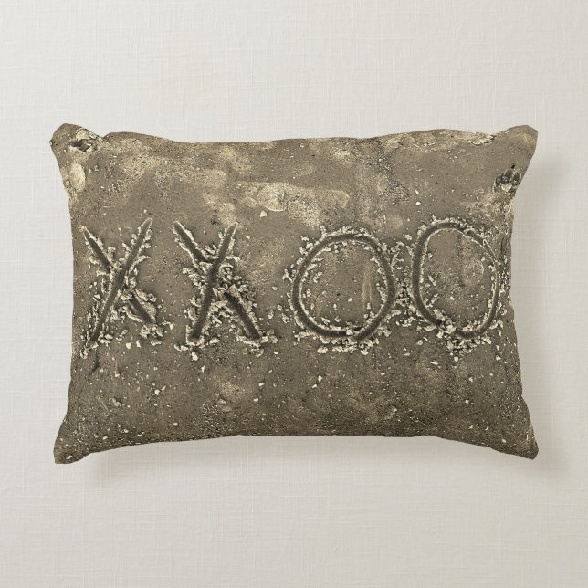 XXOO HUGS & KISSES Throw Pillow in Tan (Front)