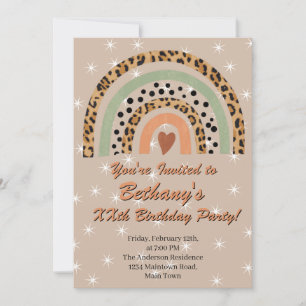 XXth Leopard Print Boho Rainbow Birthday Party Invitation