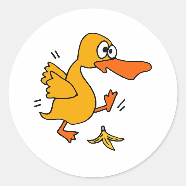 XY- Funny Duck Slipping on Banana Peel cartoon Classic Round Sticker (Front)
