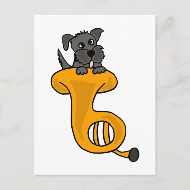 XY- Grey Puppy Dog in a Tuba cartoon Postcard (Front)