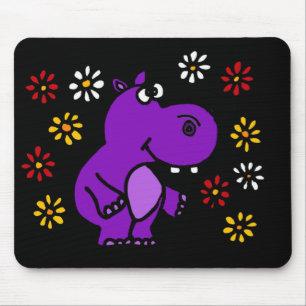XY- Purple Hippo and Daisies Art Mouse Pad