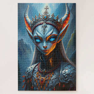 Xylanthia the Horned Oracle - Dark Fantasy Elf Jigsaw Puzzle