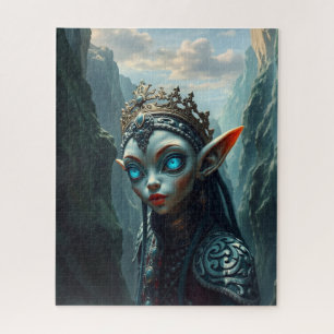 Xylariel Azure Sovereign Dark Fantasy Elven Jigsaw Puzzle