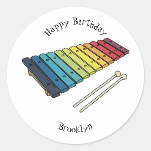 Xylophone cartoon illustration classic round sticker