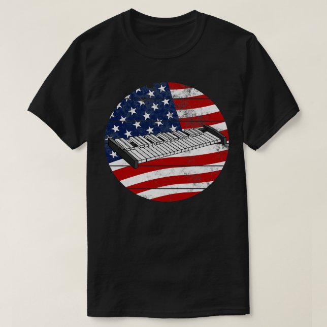 Xylophone USA Flag Xylophonist Percussionist Music T-Shirt (Design Front)