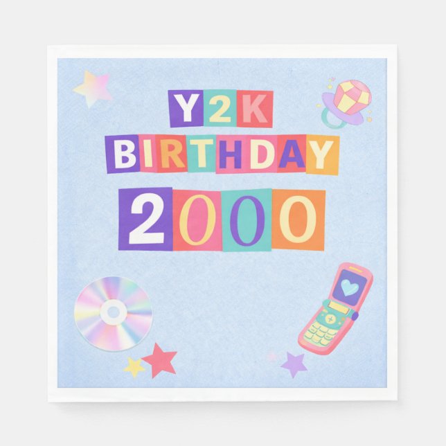 Y2K 2000's Trendy Birthday Party Napkin (Front)