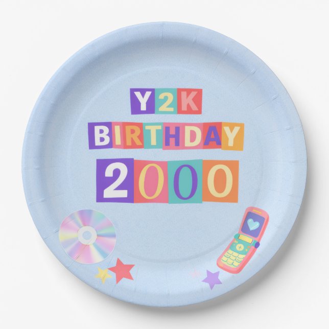 Y2K 2000's Trendy Birthday Party Napkin Paper Plate (Front)