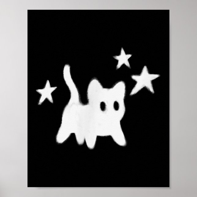Y2k 90s Scary Tomcat Cat Is Scared Under Starry  Poster (Front)