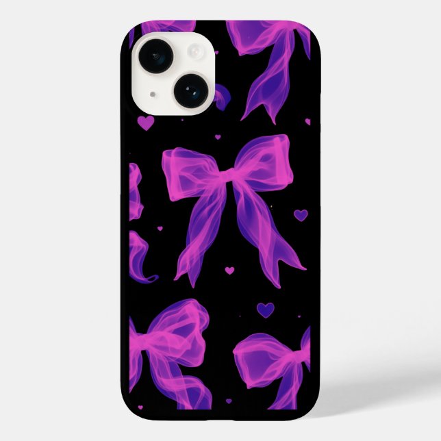 Y2K Aesthetic Purple Bow Ribbon Black iPhone case (Back)