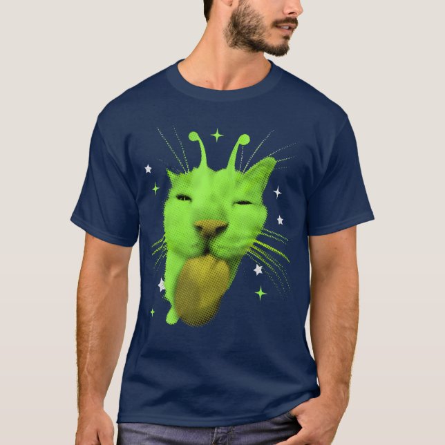 Y2K Alien Cat Meme UFO Retro Silly Cats Lover Vint T-Shirt (Front)