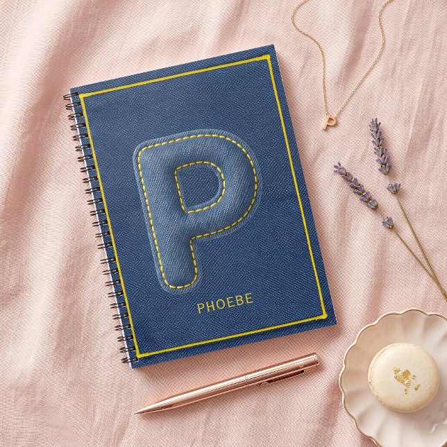 Y2K Blue Denim Puffy Letter P Monogram Name Notebook (Creator Uploaded)