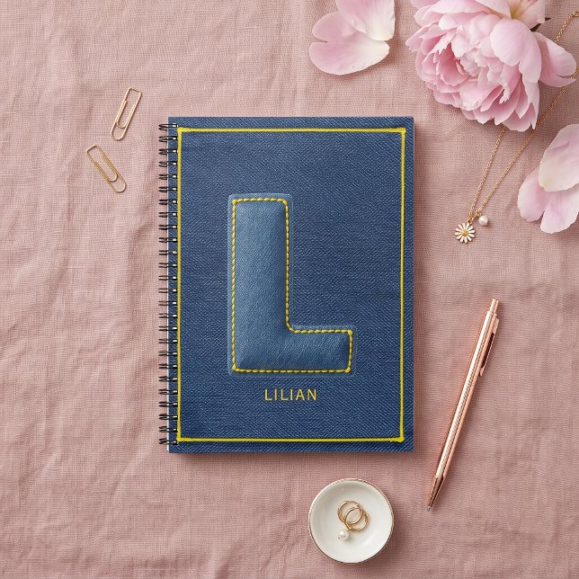 Y2K Blue Denim Yellow Stitch Monogram L Initial Notebook (Creator Uploaded)