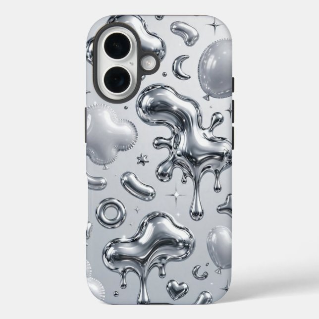 Y2K Chrome Bubble 3D Silver Case (Back)