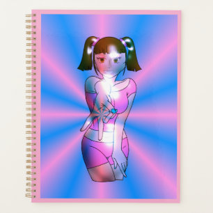 Y2K Cyber Anime Girl Pink Starburst Spiral Noteboo Planner