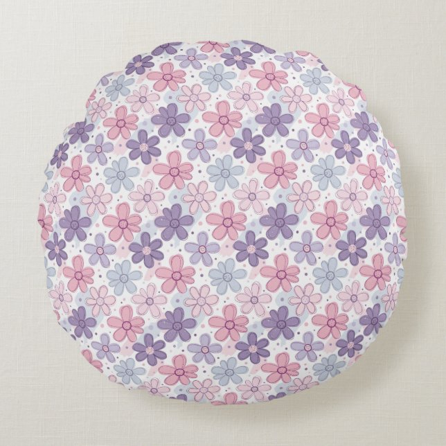 Y2K Flower Seamless Pattern Round Cushion (Front)