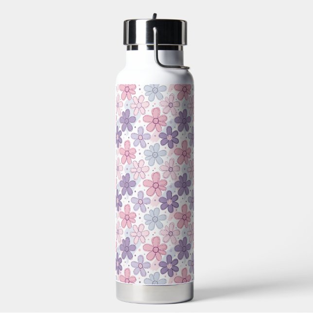 Y2K Flower Seamless Pattern Water Bottle (Left)