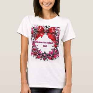 Y2K Glam Girl Red Bow Chrome Hearts Stars Edgy Pin T-Shirt