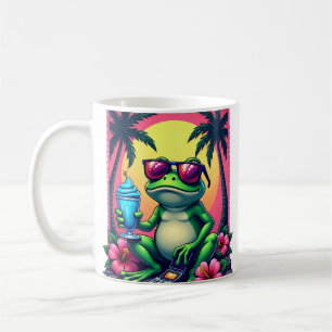 Y2K Grumpy Frog Flip Phone Vaporwave Tropical Coffee Mug