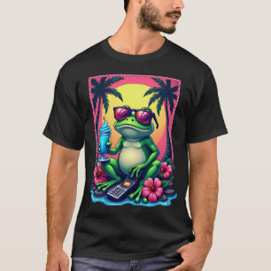 Y2K Grumpy Frog Flip Phone Vaporwave Tropical T-Shirt